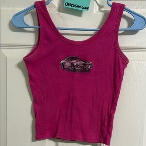 Pink Crop Top with Car Graphic